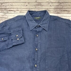J Crew VTG Linen Shirt Men Collared Button Up Long Sleeve Preppy Beach Medium